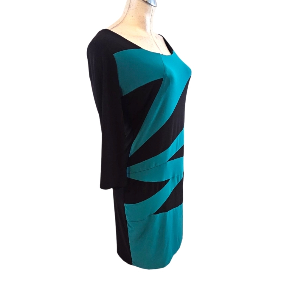 Frank Lyman Design Size 10  Black and Teal Long Sleeve Dress - Picture 4 of 6